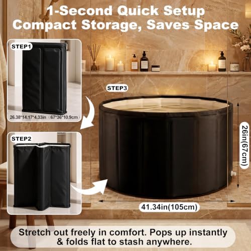 Portable Bathtub for Adult 41"x27.5" Foldablece Bath Tub for Shower Stall Bathroom Collapsible Cold Plunge Bathtub Hot SPA Soaking Standing Tub - 1