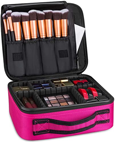 Image of SHAMAX Professional Makeup Case Organizer Bag for Women, Travel Cosmetic Kit Vanity Box with Adjustable Dividers, Portable Beauty Makeup Organiser & Cosmetic Travel Pouch | (Rose Pink)