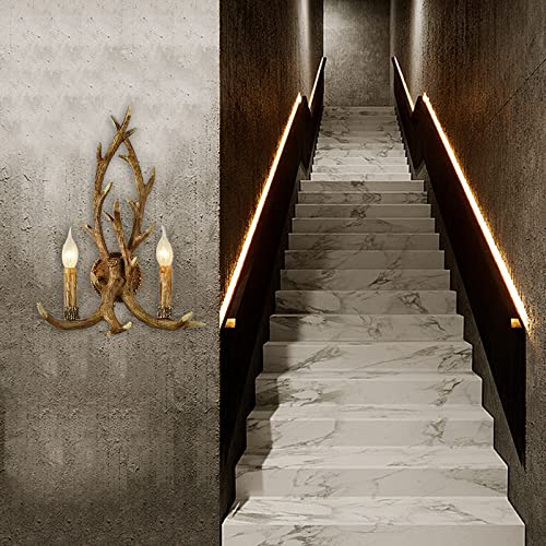 20"Antler Wall Sconce Lighting Decor Deer Horn Wall Light Retro Branch 2 Lights Resin Rustic Wall Lamp Sconces Wall Lighting, Antique Indoor Decoration Creative Light Up Candle Home/ Restauran/Coffee #TOP4