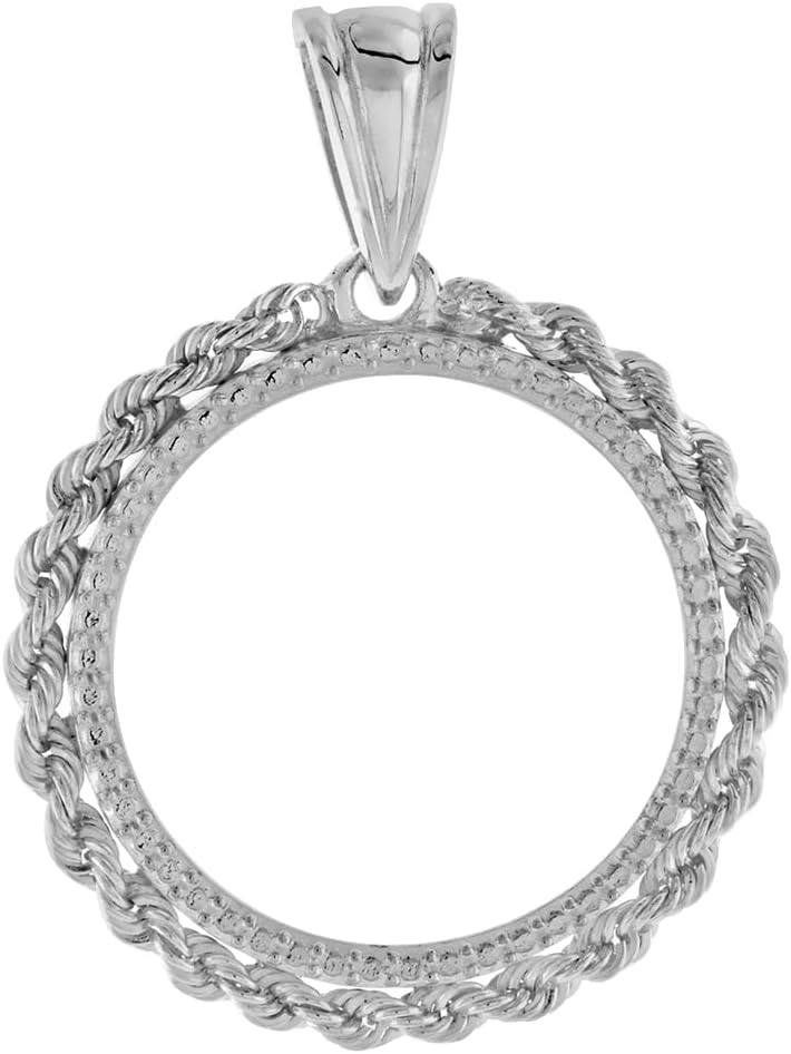 Sterling Silver Nickel Rope Bezel Pendant for Men and Women Prong Back fits 22mm 5 Cent Coin Not Included