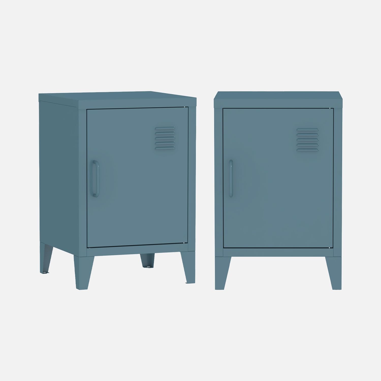 sweeek - Lot de 2 Tables de Chevet en Acier 1 Porte. Bleu pétrole. casier. L 38 x P 38 x H 55.7 cm
