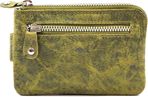 Porte-carte RFID et clé auto en cuir olive pour homme et femme