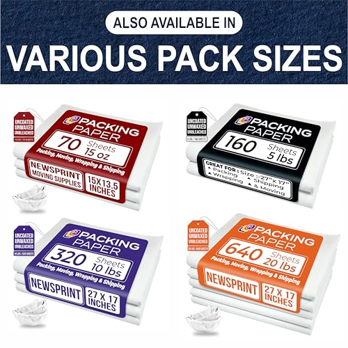 White Bulk Packing Paper Sheets for Moving | 640 sheets | 27\" x 17\" | 20 lb | Twin Pack | | Newsprint Wrapping Paper Sheets - Must Have in Your Moving Supplies, Packing Materials, Moving Paper Wrap - Thumbnail 3