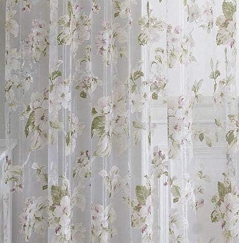 Miniatura 8 de BROSHAN Cortinas transparentes con estampado floral, bonitas cortinas de flores rosas con patrón de hojas verdes salvia, juego de 2 cortinas de tul