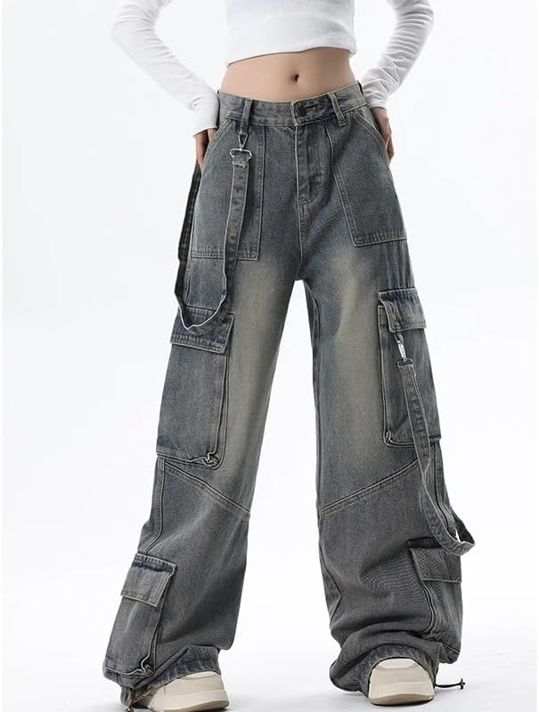 Vintage Aesthetic Cargo Pants Women Y2K Clothing Multi-Pocket Baggy Jeans Fairy Grunge Clothes Alt Emo Streetwear