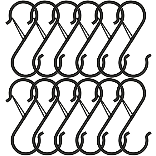 Mzekgxm 12 Pack S Hooks For Hanging, Safety Buckle Design Heavy Duty Metal Black S Hooks For Hanging Plants, Kitchenware, Pots, Pans, Cups, Clothes, Towels, Bags In Kitchen, Bathroom, Closet, Garden #TOP20