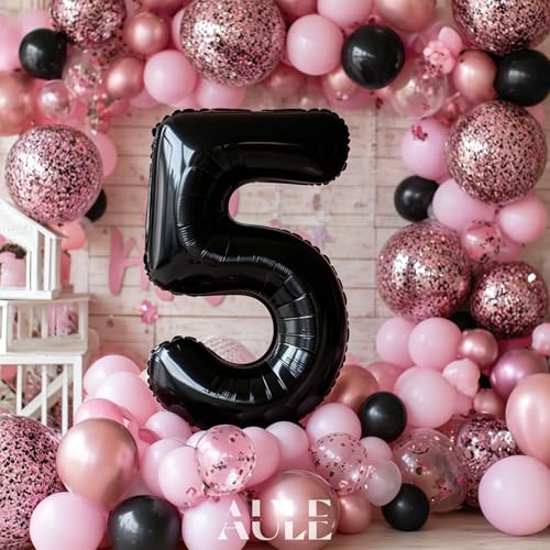 Image of AULE 40 Inch Big Black 5 Balloon Number Large Foil Helium Number Balloons 0-9 Jumbo Giant Happy 5th Birthday Party Decorations for Boy or Girl Huge Mylar Anniversary Party Supplies