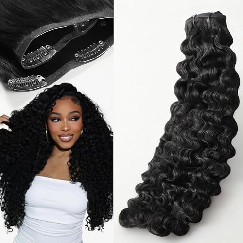 TRIIPPY Clip in Hair Extensions, 110g 6Pcs seamless Burmese Curly Hair Extension Clip Ins,100% Real Raw Cambodian Human Hair,Triple The Lifespan Over Regular Virgin Hair Bundle(22 Inch,Natural Color)