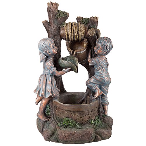 Boy and Girl Outdoor Water Fountain - Cascading Waterfall with Soothing Sounds and 4 LED Lights for Garden or Patio by Pure Garden (Antique Bronze) by Pure Garden - Image 2