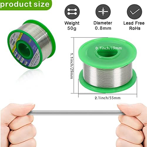 Skyzone Lead Free Solder Wire, 0.8mm Solder Wire, Solder Ribbon Rosin Core Flux Sn 99.3% CU 0.7% For Electronic Component Soldering and DIY (50g)