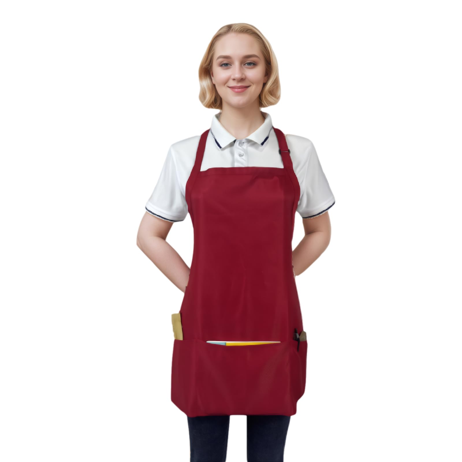 Delantal corto ajustable para mujer con 3 bolsillos, impermeable, cocina, barbacoa, delantal unisex