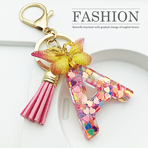 Jinguazi Initial Letter Keychains For Women Tassel Butterfly Pink Cute Car Keychain For Wallet Purses Backpack (Pink A) #TOP1