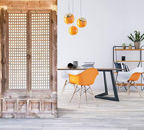 Acechic Door Decal An Old Korean Traditional Wooden Window 3D Door Sticker Removable Self Adhesive Vintage Wall Decal Mural Wallpaper For Home Decor 30.3" W X 78.7" H #TOP2
