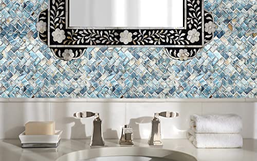 MOP Mother of Pearl Shell Mosaic Herringbone Backsplash Tile, are Used for Kitchen Backsplashes and Bathroom Wall Tiles, Dark Blue 10 Sheets