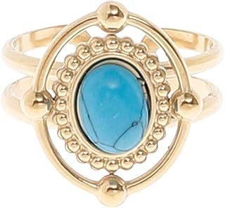 خاتم أنيق استانلس ستيل به فص أزرق مقاس موحد للنساء ، ذهبي SH-R-15