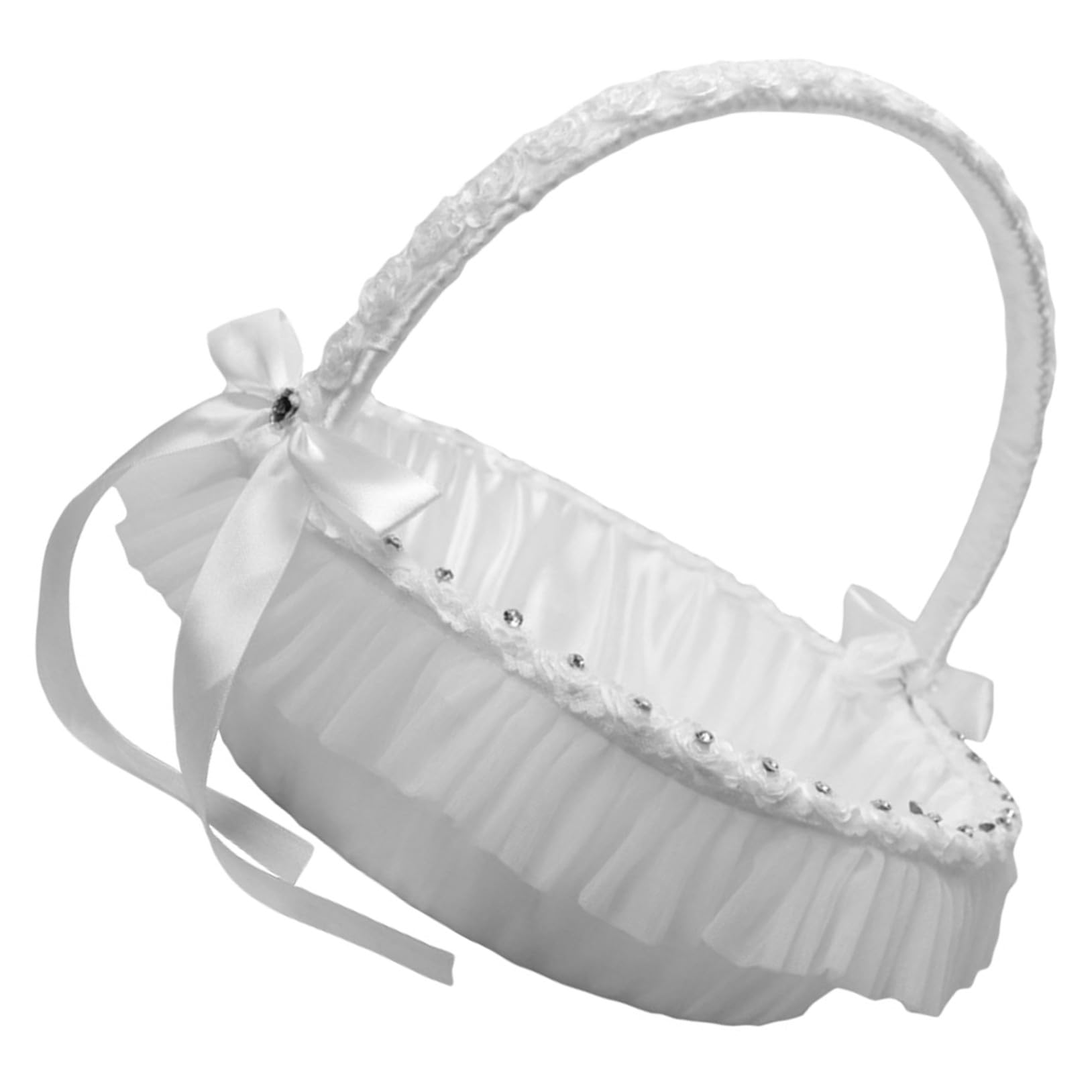 Zerodeko Leichter Hochzeitskorb aus Polyester und Spitze mit Funkelnden Wassersteinen Eleganter Blumenkorb für Kinder bei Hochzeitsfeiern und Banketten