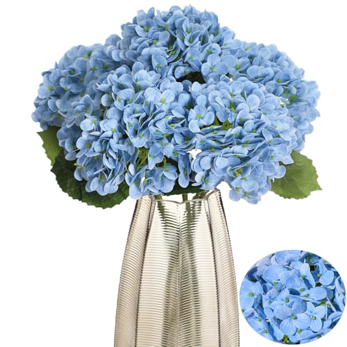 Kimura's Cabin 5pcs Blue Hydrangea Artificial Flowers Real Touch Hydrangeas