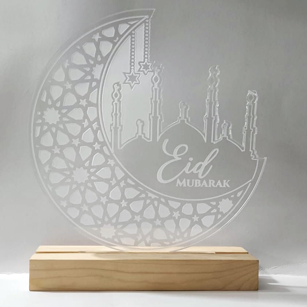 - Printefy.in Eid Gift for Showcase Eid Decoration Items for Home Office, Tabale Showcase Stand Without Light Ramazan Islamic Gifts. Arylic Size 6.5x7 Inch/Stand Size 6x1.75x.75 Inch