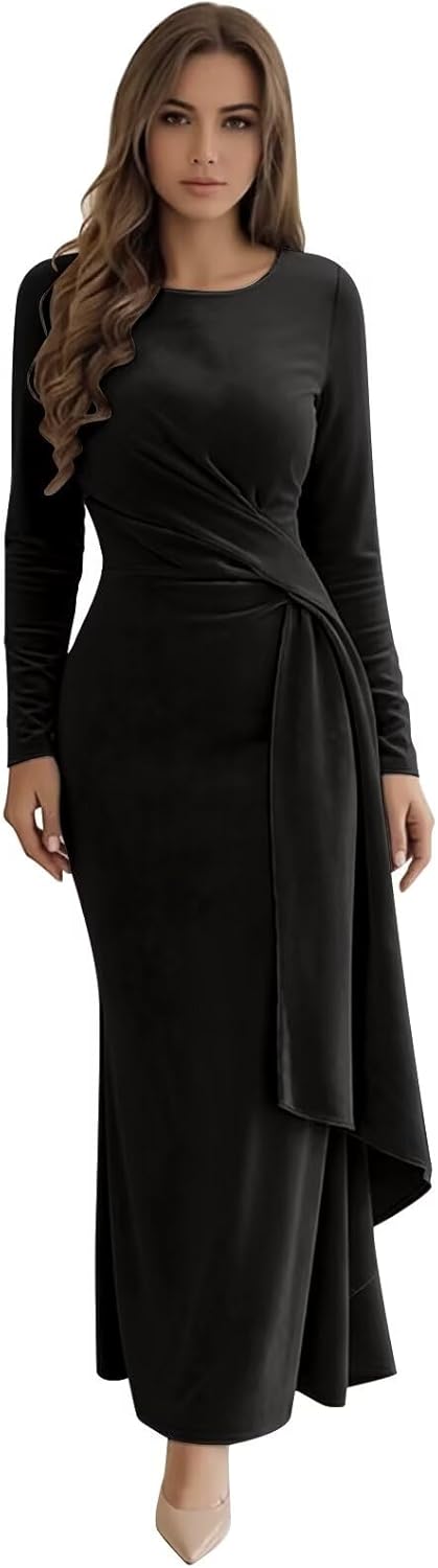 Long Sleeve Velvet Formal Dresses for Women Scoop Neck Long Mermaid Evening Prom Gowns