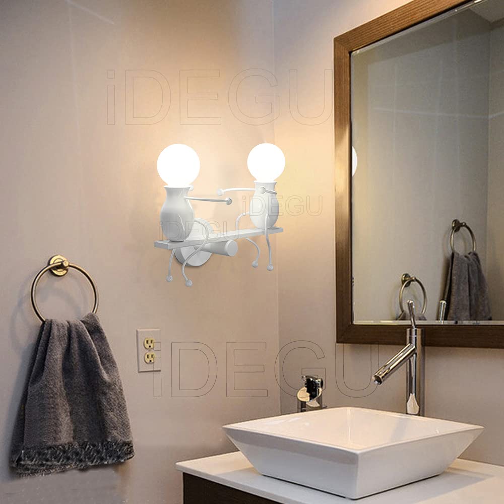iDEGU 2 Focos Lámparas de Pared para Interior, Diseño Balancín Humanoide Creativo Aplique de Pared Decorativa Iluminación E27 para habitación infantil, pasillo, escalera, Sin Bombilla (blanco)