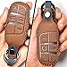 ZiHafate Leather Car Key Fob Cover Compatible with Jeep Keyless Remote Control Grand Cherokee Dodge Challenger Charger Dart Durango Journey Chrysler 200 300 Fiat etc (A Style, Brown)