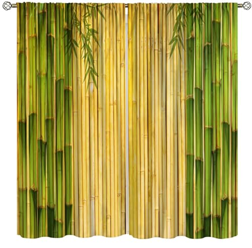 Focusbrite Bamboo Curtains, Bamboo Tree Image Traditional Chinese Calligraphy Style