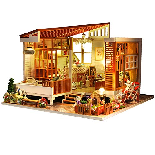 Huangjiahao DIY Puppenhaus DIY Einfache Thema Miniatur Puppenhäuser Und Holzmöbel Häuser Mit LED-Leuchten Für Kreative…