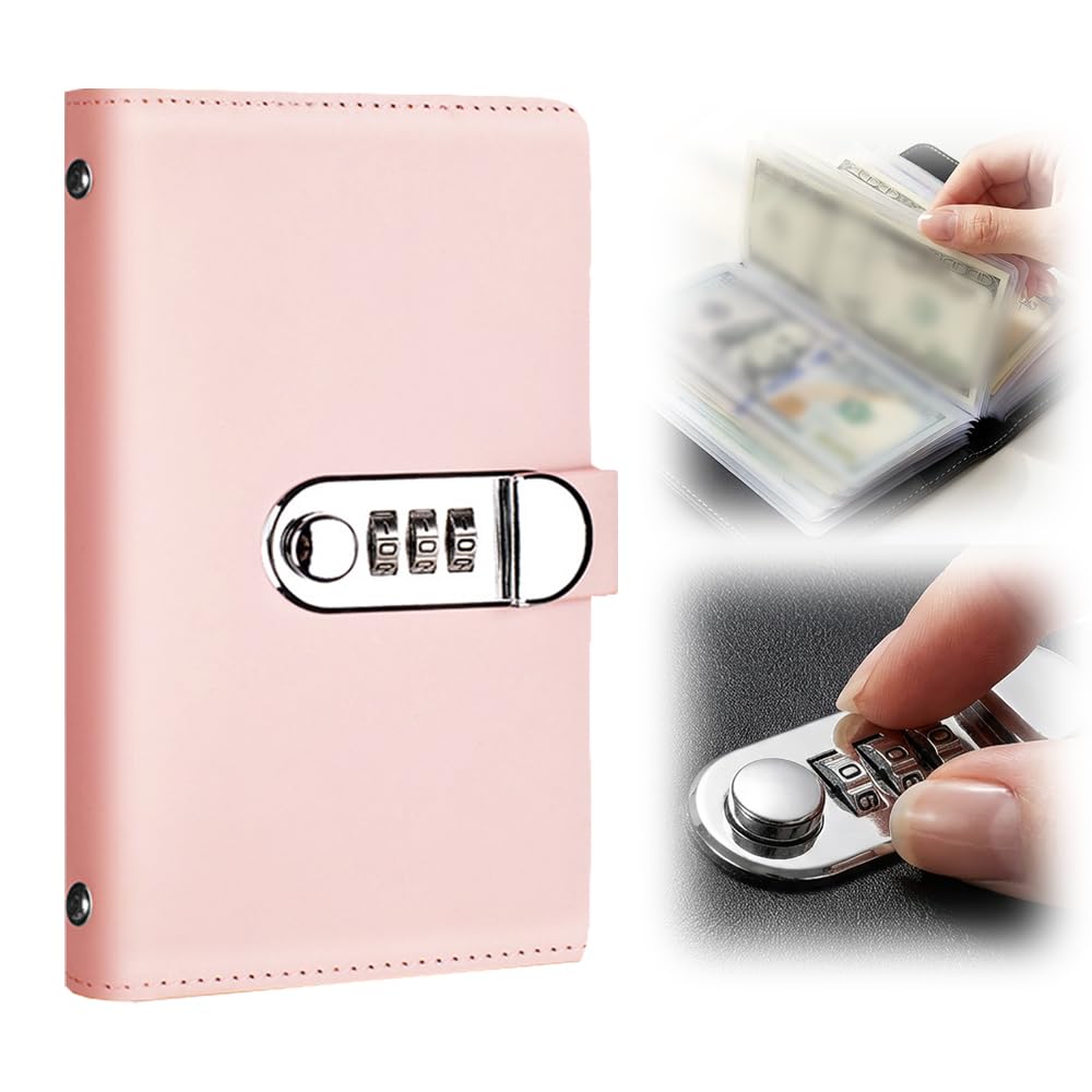 100 Envelope Savings Challenge Book, Cash Envelope Binder, 50 Pages (Pink)
