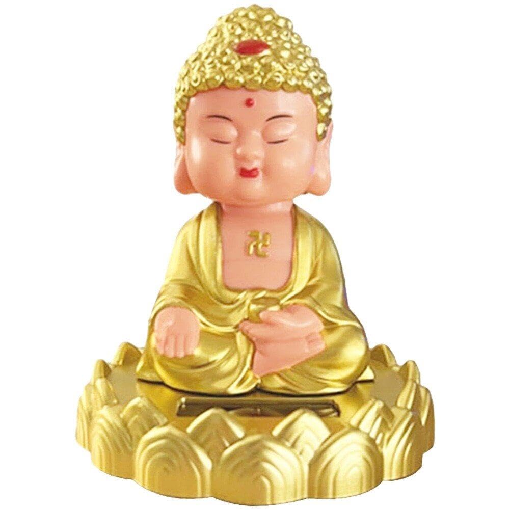 Sanfly Style1 Buddha Ornaments For Car Lucky Buddha Figurine Solar Dashboard Decor Funny Car Shaking Head Toy Chinese Buddha Statue