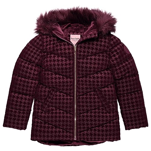 Image of Juicy Couture Girls Coat, Faux Fur Hooded Winter Jacket, Warm Padded Parka Hoodie, Kids Heavyweight Winter Coat