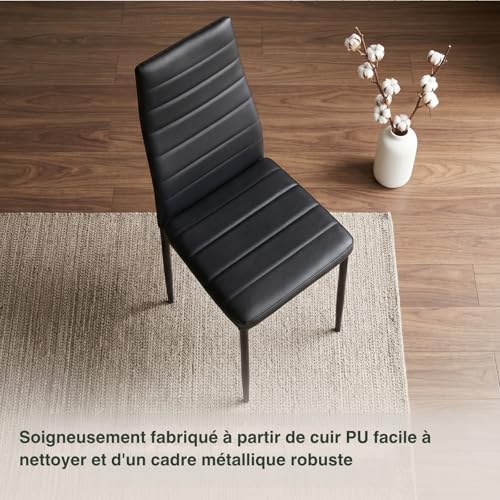 Lot 6 chaises salle à manger PU noir, 120 kg LEADZM