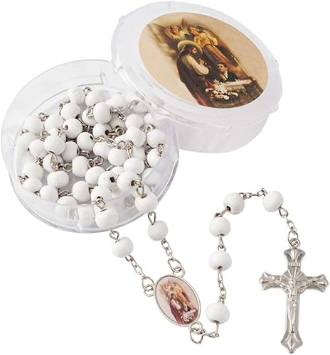 Miniatura 3 de BESTPARTYFAVORS 12 piezas de recuerdos de fiesta de bautismo, rosario de madera perfumada blanca, ángel bebé, Nuestra Señora de Guadalupe, San