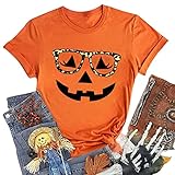 Halloween Costumes for Women Funny Pumpkin Printed Cute T Shirts Orange Graphic Tops Fall Tee Fashion Gift(AA07-M)