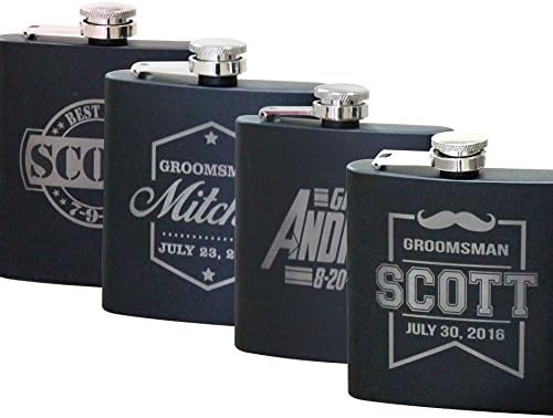 Personalized Black Matte Flask - Wedding Groomsmen - Custom Engraved and Monogrammed
