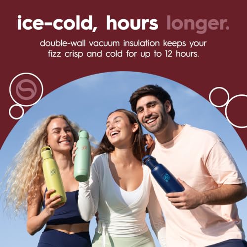 Image of sodastream Fizz & Go Cool, Stainless Steel Carbonated Water Bottle 0.9L, Insulated Metal Bottle for Sparkling Water, Compatible with TERRA, ART, ENSO & More in Pomegranate