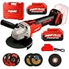 DOGTOOTH Max 21V 4-1/2” Cordless Angle Grinder Set with 2 * 4.0 Ah Batteries, Compatible with Makita 18V Battery, Brushless Motor, Max10000 RPM, Charger, 4 Cutting&Grinding Discs and Carry Case