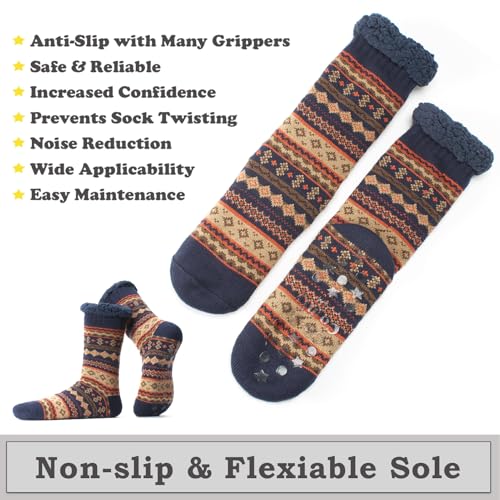 Men's Slipper Socks with Non-Slip Grippers, Thermal Fuzzy Warm Sherpa Lining, Cozy Gifts3