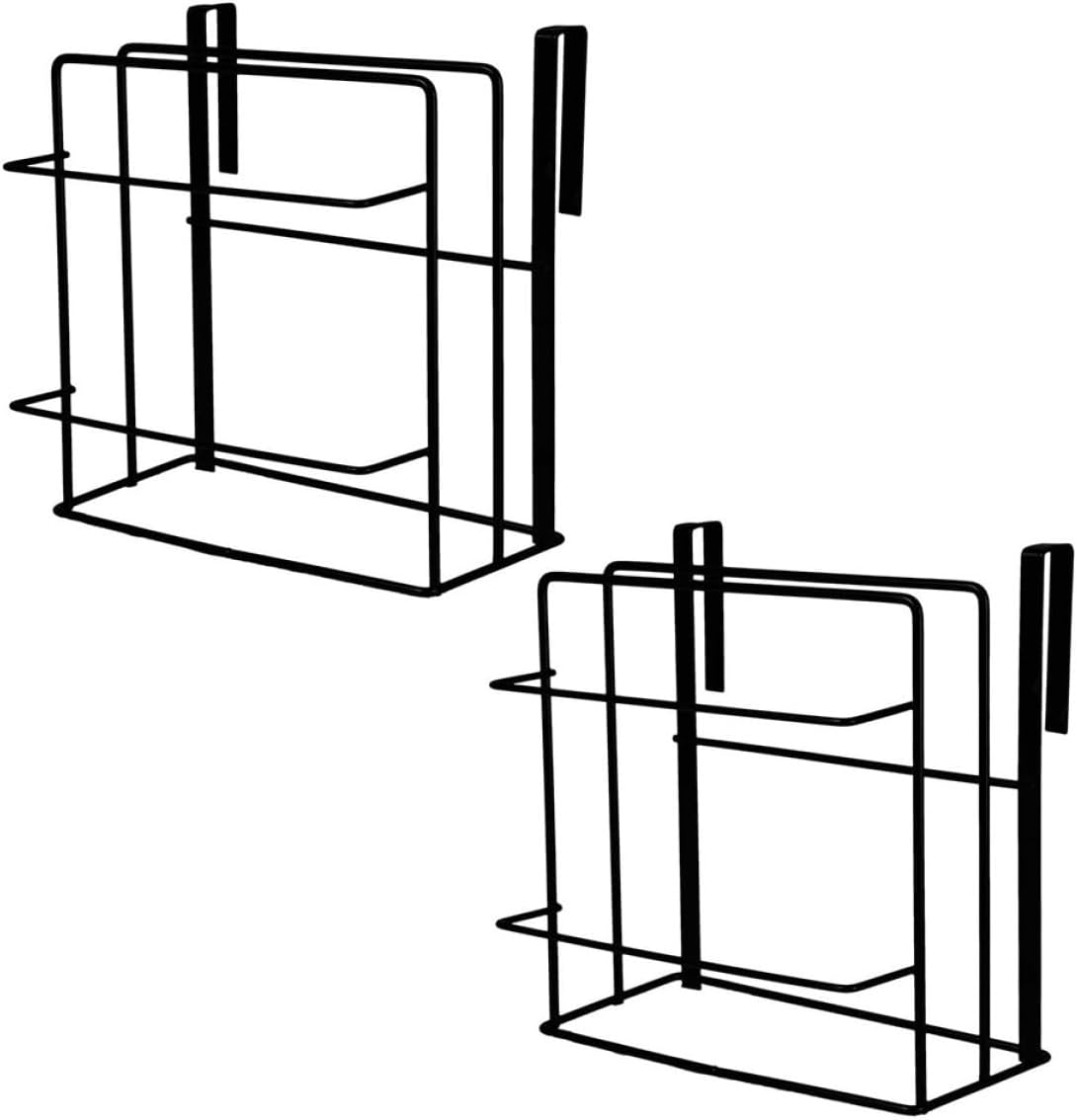 VALICLUD Cabinet Door Towel Bar and Kitchen Wrap Organizer, 2pcs Black Iron Hanging Rack Set for Cabinet Storage and Pantry Door Organization