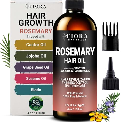 Image of 100% Pure Rosemary Oil for Hair Growth, Infused with Biotin, Jojoba & Castor Oils - Natural Hair Strengthening Serum, Scalp and Beard Oil, Aceite De Romero para El Cabello