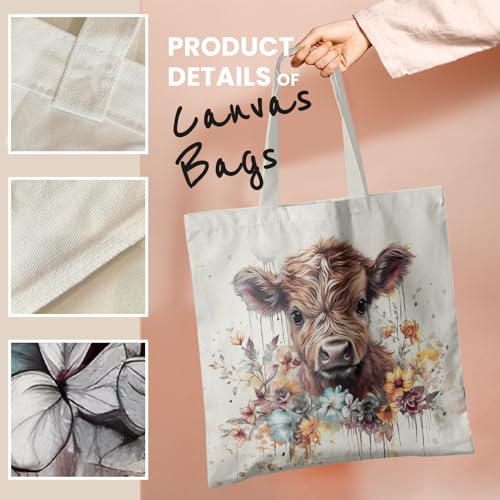 Bolso de lona estilo Western Highland Cow para mujer miniatura 5
