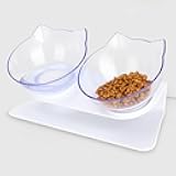 Leo's Paw Anti-Vomiting Orthopedic Cat Bowl Elevated 15° Tilted Cat Food and Water Bowls for Better Digestion Raised Stand with Non-Slip Bottom Detachable Feeding Bowl (Double Clear)