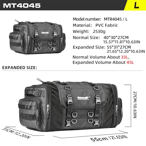 Image of Rhinowalk Motorcycle Tail Bag 33-45L Motorcycle Rear Seat Bag Expandable Motorbike Helmet Bag with Waterproof Rain Cover Travel Luggage Bag Storage Bag