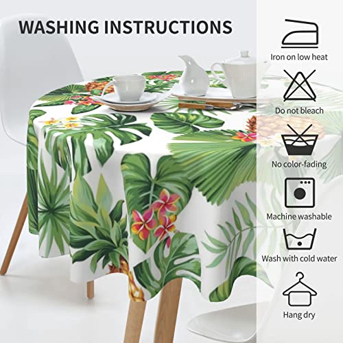 Tropical Palm Leaf Tablecloth Round 60 Inch Watercolor Summer Pineapple Tablecloth Waterproof Green Palm Frond Table Cloth Kitchen Table Cloth Cover For Party Holiday Dinning Tabletop Home Decor #TOP5