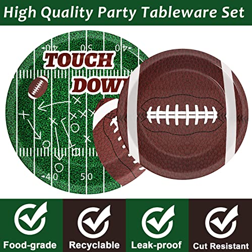 Image of 96 Pieces Football Tableware Set 24 Guests for Football Birthday Table Decorations Supplies Touchdown Football Game Day Party Dessert Plates Napkins Forks Birthday Party Favors