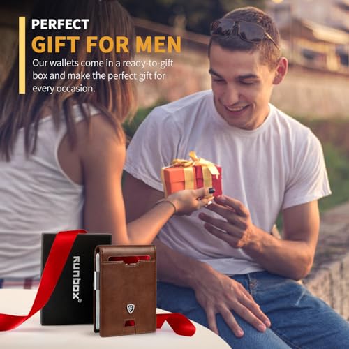 Image of RUNBOX Mens Slim Wallet with Money Clip RFID Blocking Bifold Credit Card Holder for Men with Gift Box