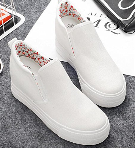 Hidden Wedge Sneakers for Women Slip on, Fashion High Heel Low Top Canvas Shoes Casual Platform Loafers4