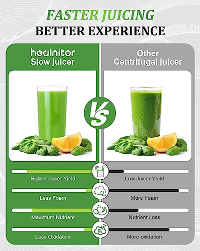 Touch Led Display Masticating Juicer Machines Vegetable And Fruit, Healnitor Cold Press Slow Juice Extractor Machines With Triple Mode, Easy To Clean Brush & Quiet Motor, 500Ml Travel Bottle, Grey #TOP4