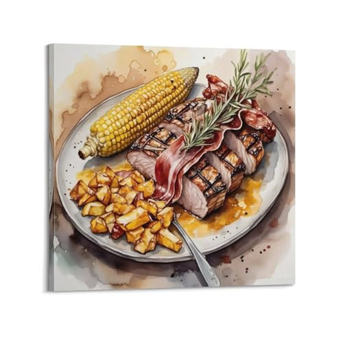 Poster moderne sur toile déco murale cuisine 50x50 cm avec motif viande grillée