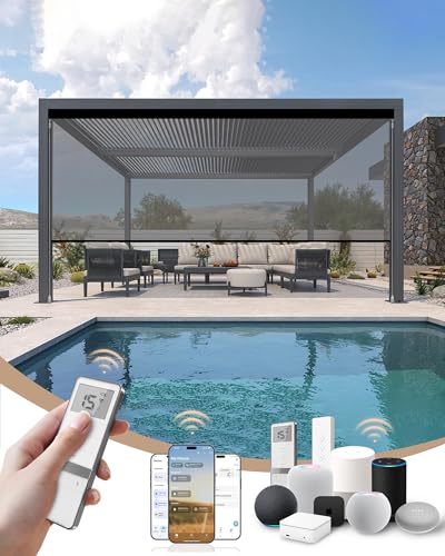 Image of Kincmo Motorized Outdoor Shades for Patio Porch, Custom Outdoor Motorized Blinds with Remote, Waterproof & Windproof Patio Shades Work with Apple Home,Alexa,Google (Grey-5% Openness)