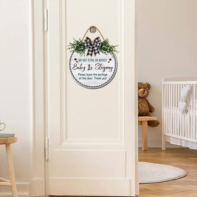 Holzschild „Baby Sleeping – Don’t Knock Or Ring“ – 25,4x12,7 Cm, Rustikal, Für Garten & Eingang
